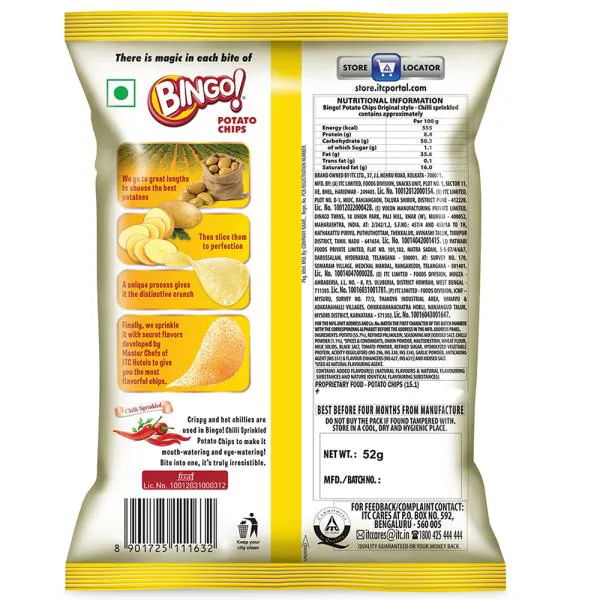 Bingo Original Style Chilli Sprinkled Potato Chips 52 g JioMart