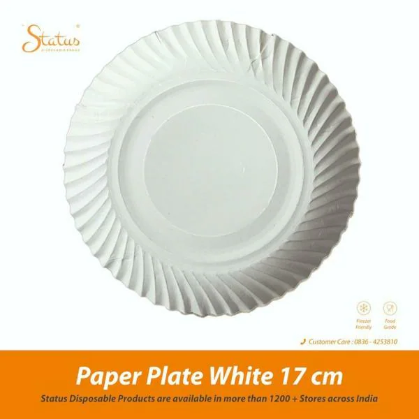 Status Super Thick White Round Disposable Paper Plates 17 cm 50 pcs