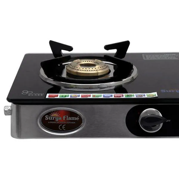 Surya Flame Classic Black Toughened Glass Top 2 Burner Gas Stove JioMart