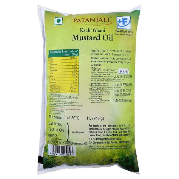 Patanjali Kachi Ghani Mustard Oil 1 L (Pouch) JioMart