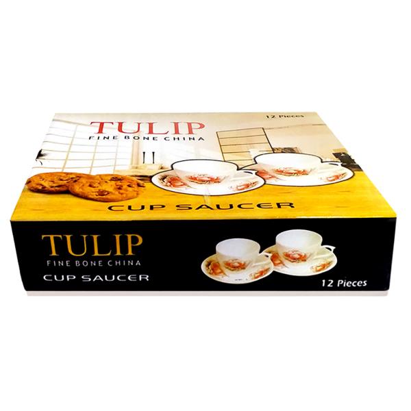 UPC Tulip Assorted Colour Bone China Cup and Saucer (Set of 6) JioMart