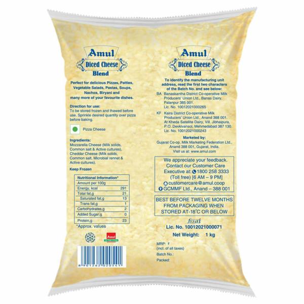 Amul Blend Diced Cheese 1 kg (Pouch) JioMart