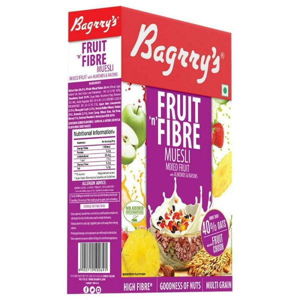 Bagrry's Fruit 'n' Fibre Mixed Fruit Muesli With Almonds & Raisins 500
