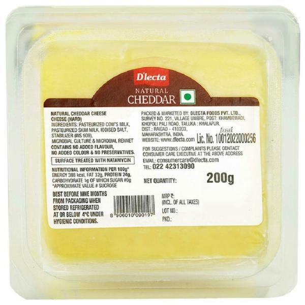 D'lecta Natural Cheddar Cheese Block 200 g (Pouch) JioMart