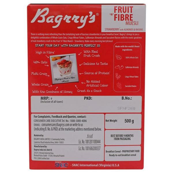 Bagrry's Fruit 'n' Fibre Strawberry Muesli 500 g JioMart