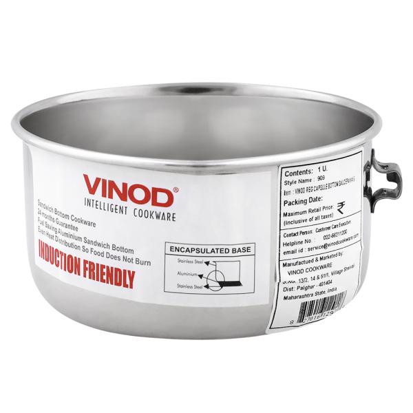 Vinod Round Stainless Steel Induction Friendly Capsule Bottom Saucepan 800 ml (Size 9) JioMart