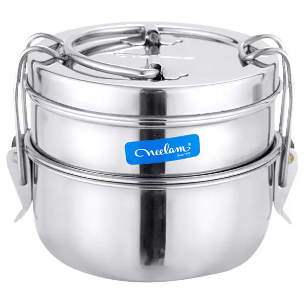Neelam Sada Round Stainless Steel 2 Container Lunch Box 8 inch with Plate JioMart