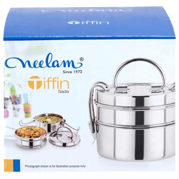 Neelam Sada Round Stainless Steel 2 Container Lunch Box 8 inch with Plate JioMart