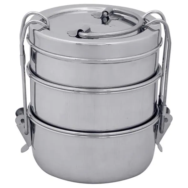Neelam Sada Round Stainless Steel 3 Container Lunch Box 8 inch with Plate JioMart