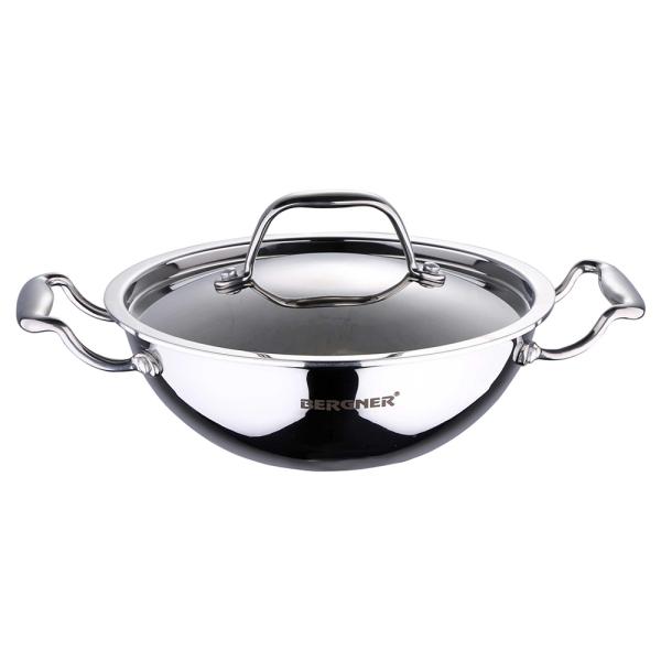 Bergner Argent Round Stainless Steel Triply Induction Base Kadhai 2.5 L