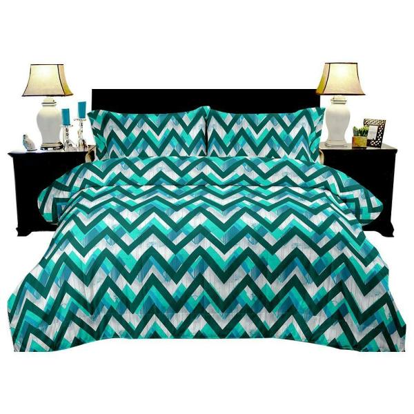 Bella Casa Classic Blue Printed Cotton Double Bed Sheet with 2 Pillow