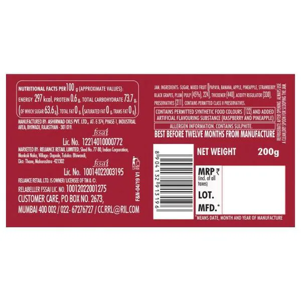 Snac tac Mixed Fruit Jam 200 g JioMart