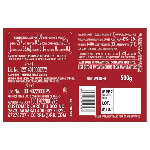 Snac tac Mixed Fruit Jam 500 g JioMart