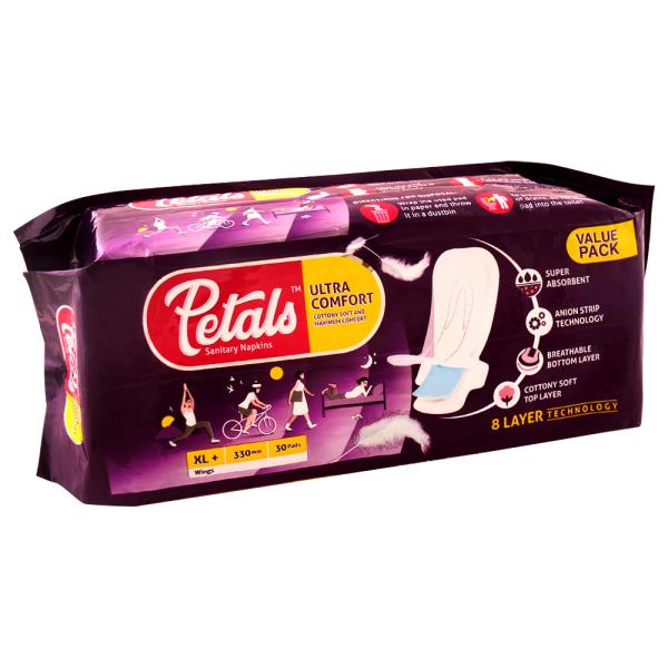 Petals Ultra Comfort Sanitary Napkins with Wings (XL+) 30 pads JioMart
