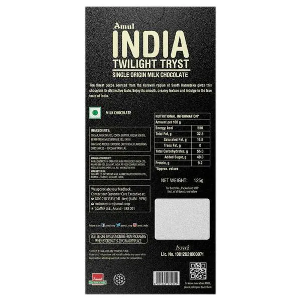 Amul India Twilight Tryst Milk Chocolate 125 g JioMart