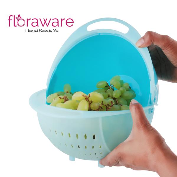 Floraware Washing Blue Plastic Bowl Cum Strainer JioMart