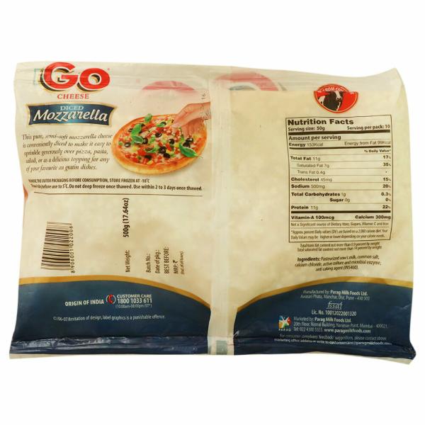 Go Diced Mozzarella Cheese 500 g (Pack) JioMart