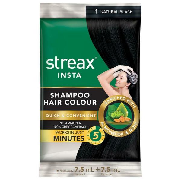 Streax Insta Shampoo Hair Colour, Natural Black (1) ( ml +  ml) -  JioMart