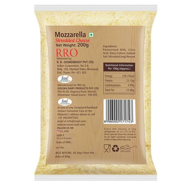 RRO Dairy Mozzarella Shredded Cheese 200 g (Pack) JioMart