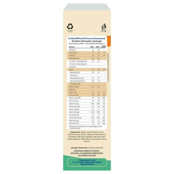 So Good Unsweetened Almond & Coconut Milk 1 L (Tetra Pak) JioMart