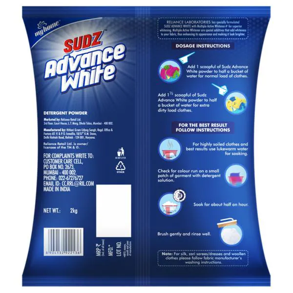 My Home Sudz Advance White Detergent Powder 2 kg JioMart