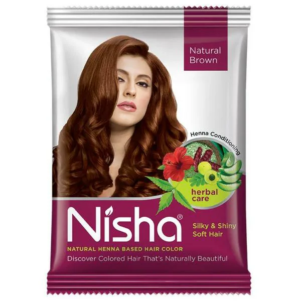 Nisha Herbal Care Silky & Shiny Natural Heena Based Hair Color, Natural  Brown 25 g - JioMart