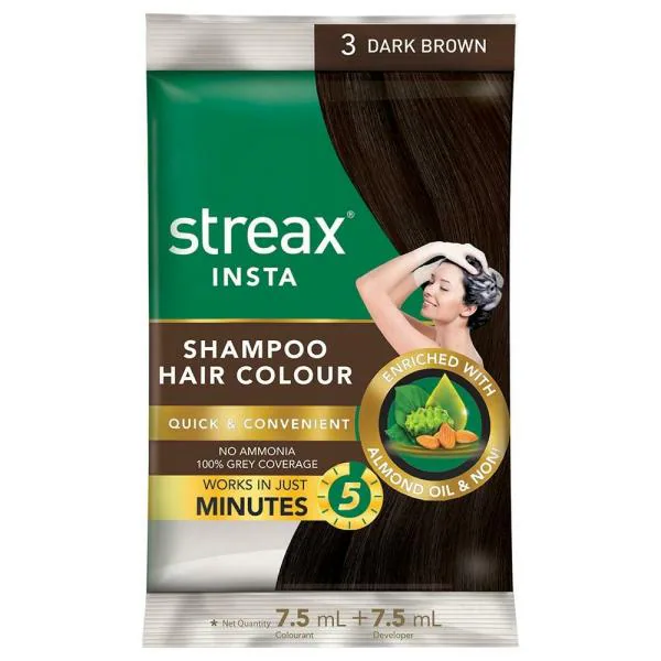 Streax Insta Shampoo Hair Colour, Dark Brown (3) ( ml +  ml) - JioMart