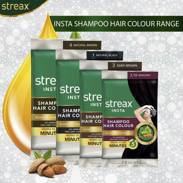 Streax Insta Shampoo Hair Colour, Natural Brown (4) ( ml +  ml) -  JioMart