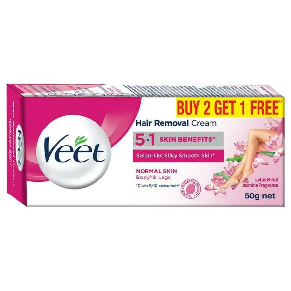 Veet 5 in 1 Skin Benefits Body & Legs Hair Removal Cream for Normal Skin 50  g (Buy 2 Get 1 Free) - JioMart