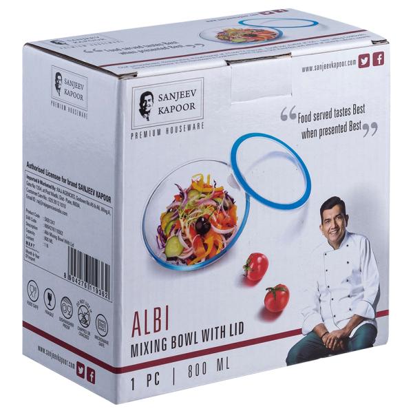 Sanjeev Kapoor Albi Borosilicate Glass Mixing Bowl with Green Lid 800
