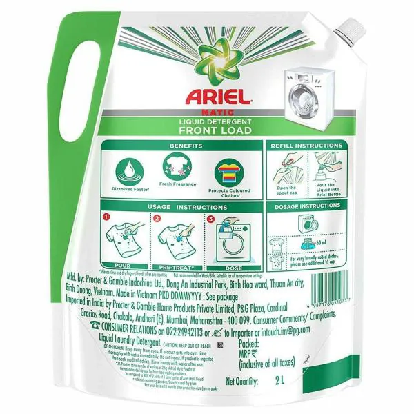 Ariel Matic Front Load Liquid Detergent Pouch Pack 2 L JioMart