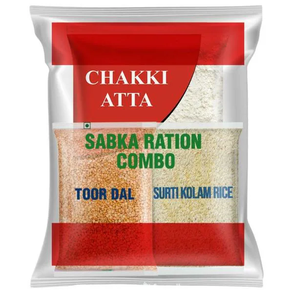 Atta Dal Rice Combo - Chakki Atta 5 kg + Toor Dal 2 kg + Surti Kolam ...