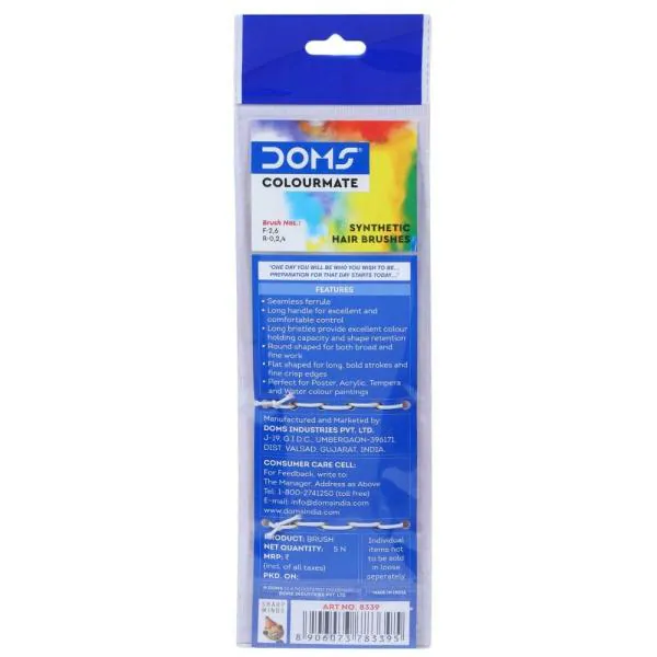 Doms Colourmate Synthetic Flat and Round Paint Brush Set (Pack of 5