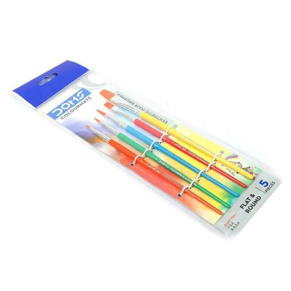 Doms Colourmate Synthetic Flat and Round Paint Brush Set (Pack of 5