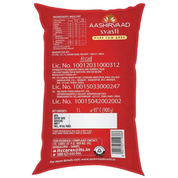 Aashirvaad Svasti Pure Cow Ghee 1 L (Pouch) JioMart