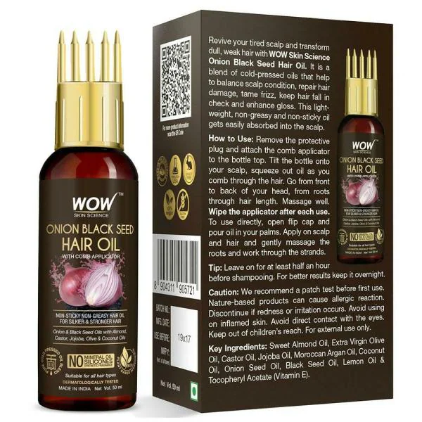 WOW Skin Science Onion Black Seed Hair Oil with Comb Applicator 50 ml -  JioMart