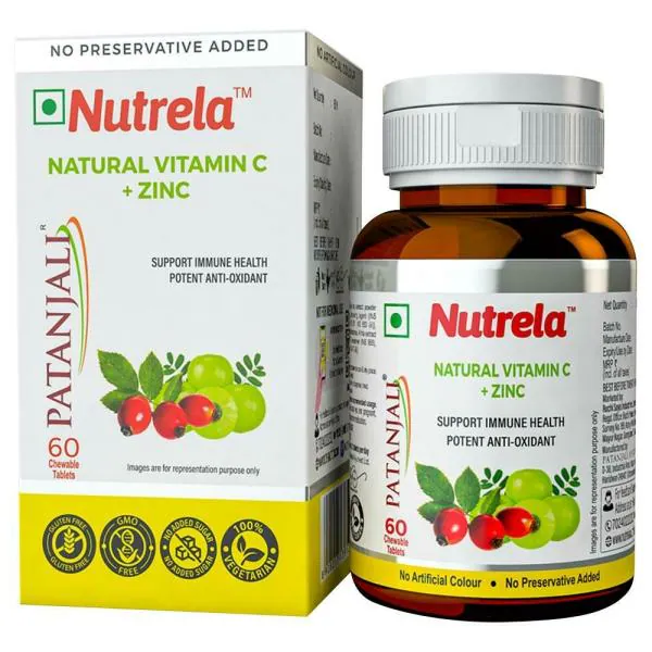 Patanjali Nutrela Natural Vitamin C + Zinc Chewable 60 tablets JioMart