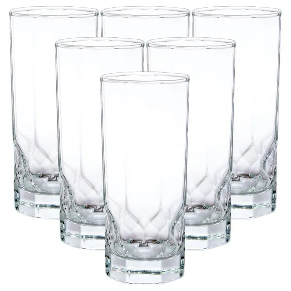 Luminarc Set of 6 Tall Octime Diamond 310 ml Long Drink Glasses Glass Drinking Glasses Water Glasses Drink Glasses Set Juice Glasses Dishwasher Safe Transparent 