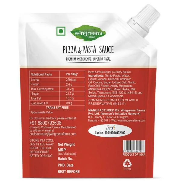 Wingreens Farms Pizza & Pasta Sauce 200 g JioMart