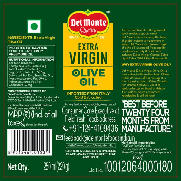 Del Monte Extra Virgin Olive Oil 250 ml JioMart