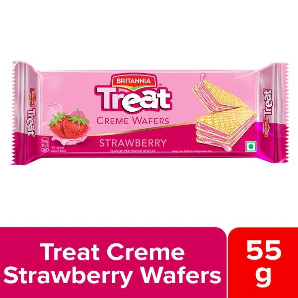Britannia Treat Strawberry Creme Wafers Biscuits 55 g JioMart