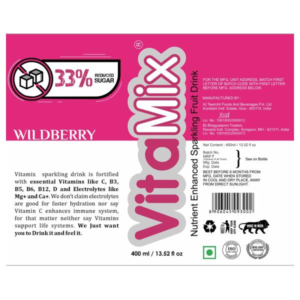 Vitamix Nutrient Enhanced Sparkling Fruit Drink Wildberry 400 ml JioMart