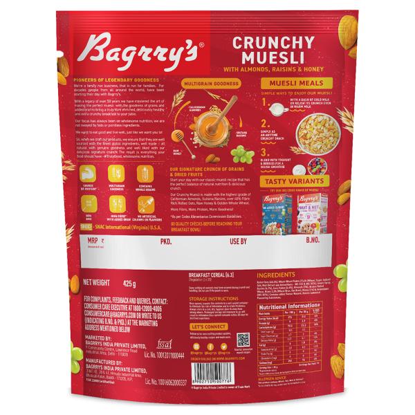 Bagrry's Crunchy Muesli with Almonds, Raisins and Honey 425 g JioMart