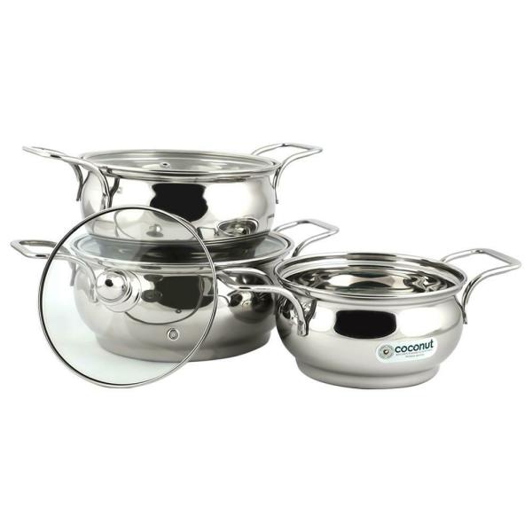 Coconut Minar Stainless Steel Induction Base Cookware Set with Lid (3
