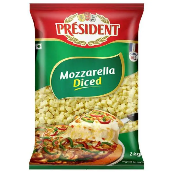 President Diced Mozzarella Cheese 2 kg (Pouch) JioMart