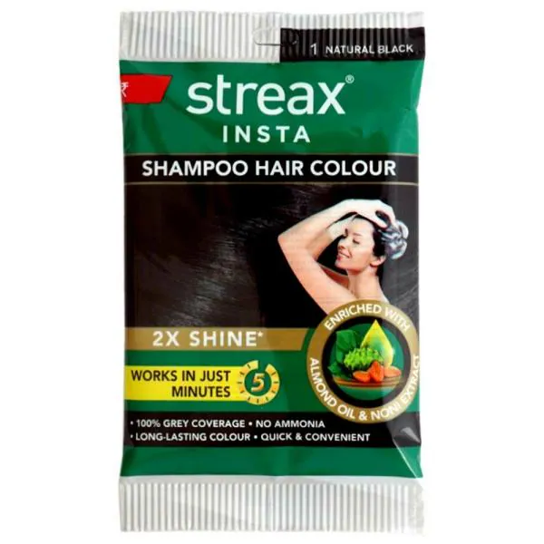 Streax Insta Shampoo Hair Colour, Natural Black (1) 18 ml - JioMart