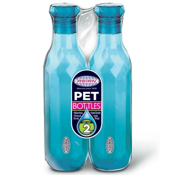 Asian Assorted Colour Plastic Water Bottle 1 L with Diamond Star Lid (Set of 2) JioMart