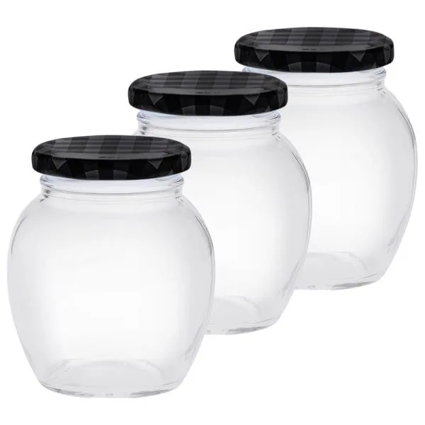Yera Transparent Glass Jar with Printed Lid 375 ml (Set of 3) JioMart