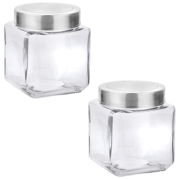 Yera See Through Square Glass Jar with Steel Lid 595 ml (2 pcs) JioMart