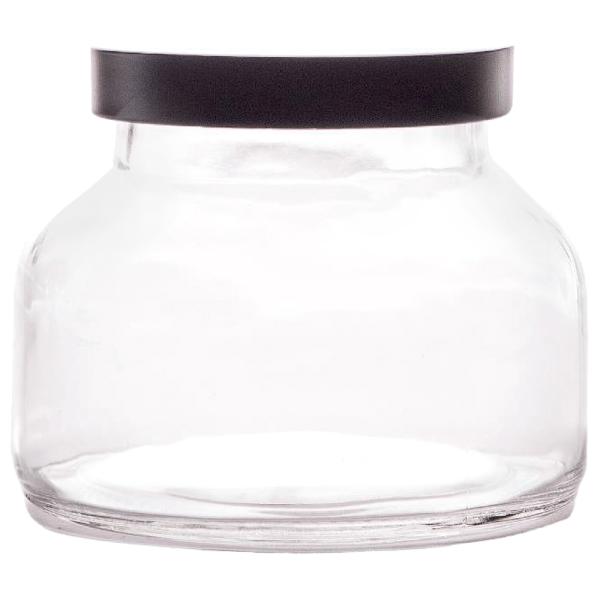 Yera Transparent Round Glass Storage Jar with Black Metallic Lid 760 ml